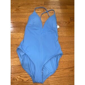 CALIA Women's Swim‎ Triangle Strappy Back One Piece Tranquil Blue Size 14 Padded